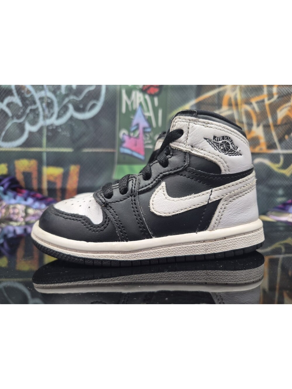Nike Air Jordan 1 Retro High OG Black White (TD) Kids Size 7C , FD1413-010 Used